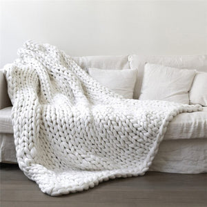 Mosain Handmade Chunky Knit Blanket Thick Yarn Merino Wool Bulky Blanket Home Decor Throws Blankets